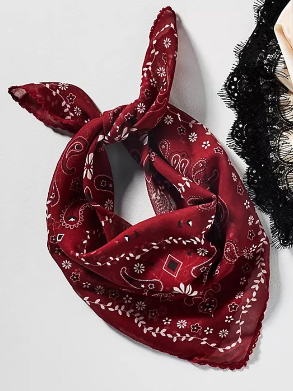 Anthropologie Paisley Cotton Bandana Scarf Burgundy Wine Red